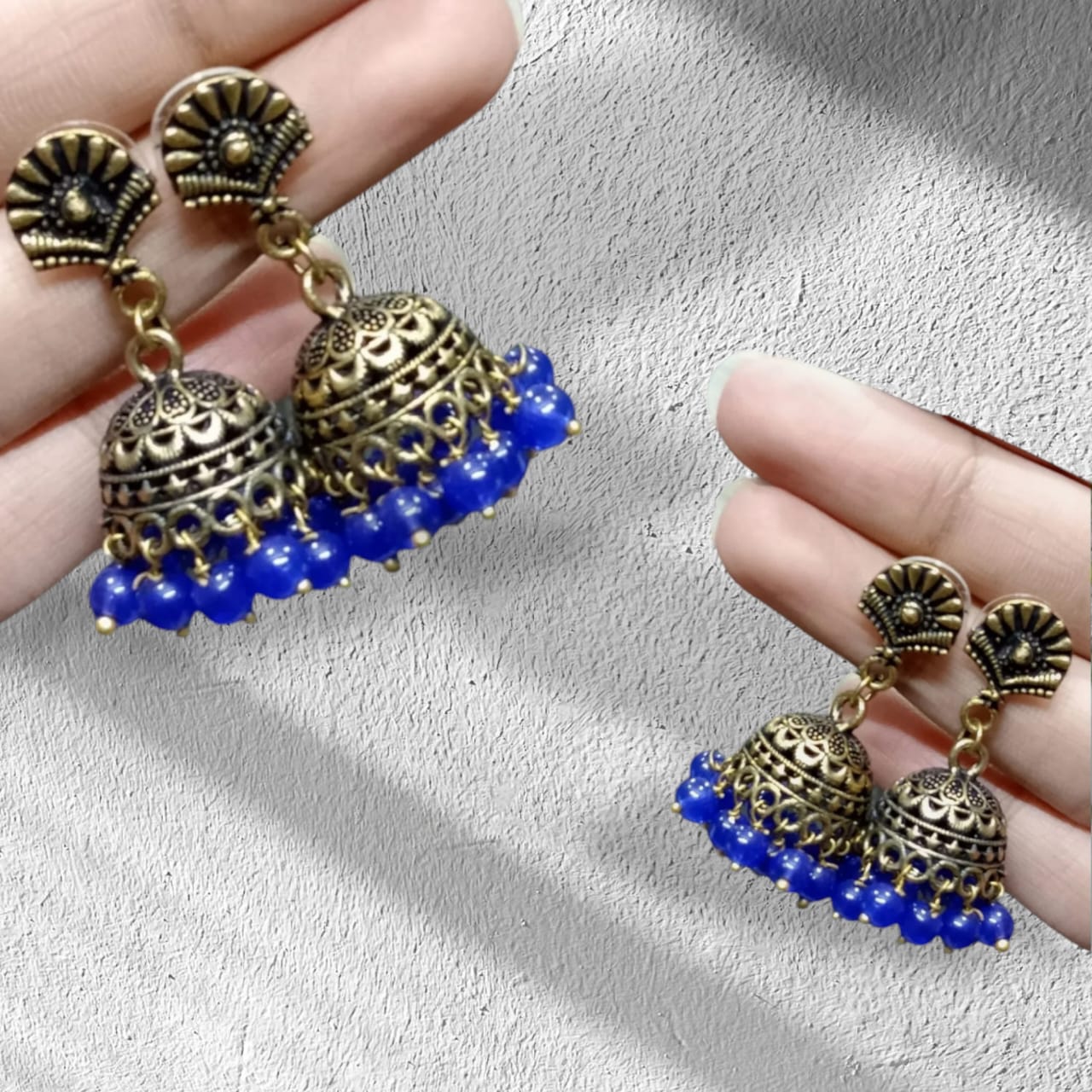 J02_Premimun Golden Royal Blue Jhumka