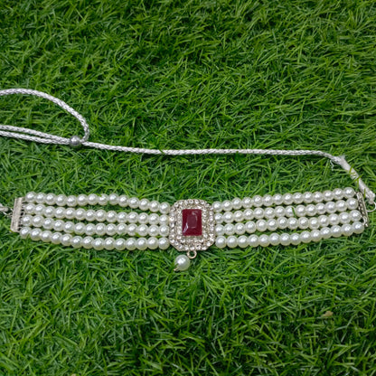 NP03_Elegant Maroon Pearl Choker Necklace Set