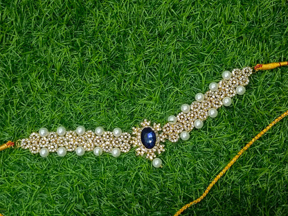 GN02_Elegant Golden Navy Blue Necklace Set