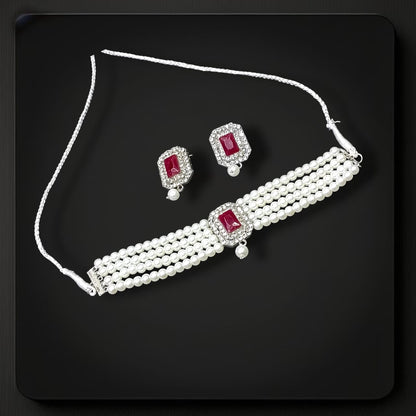 NP03_Elegant Maroon Pearl Choker Necklace Set