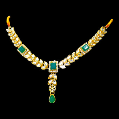 GN02_Elegant Golden Green Necklace Set