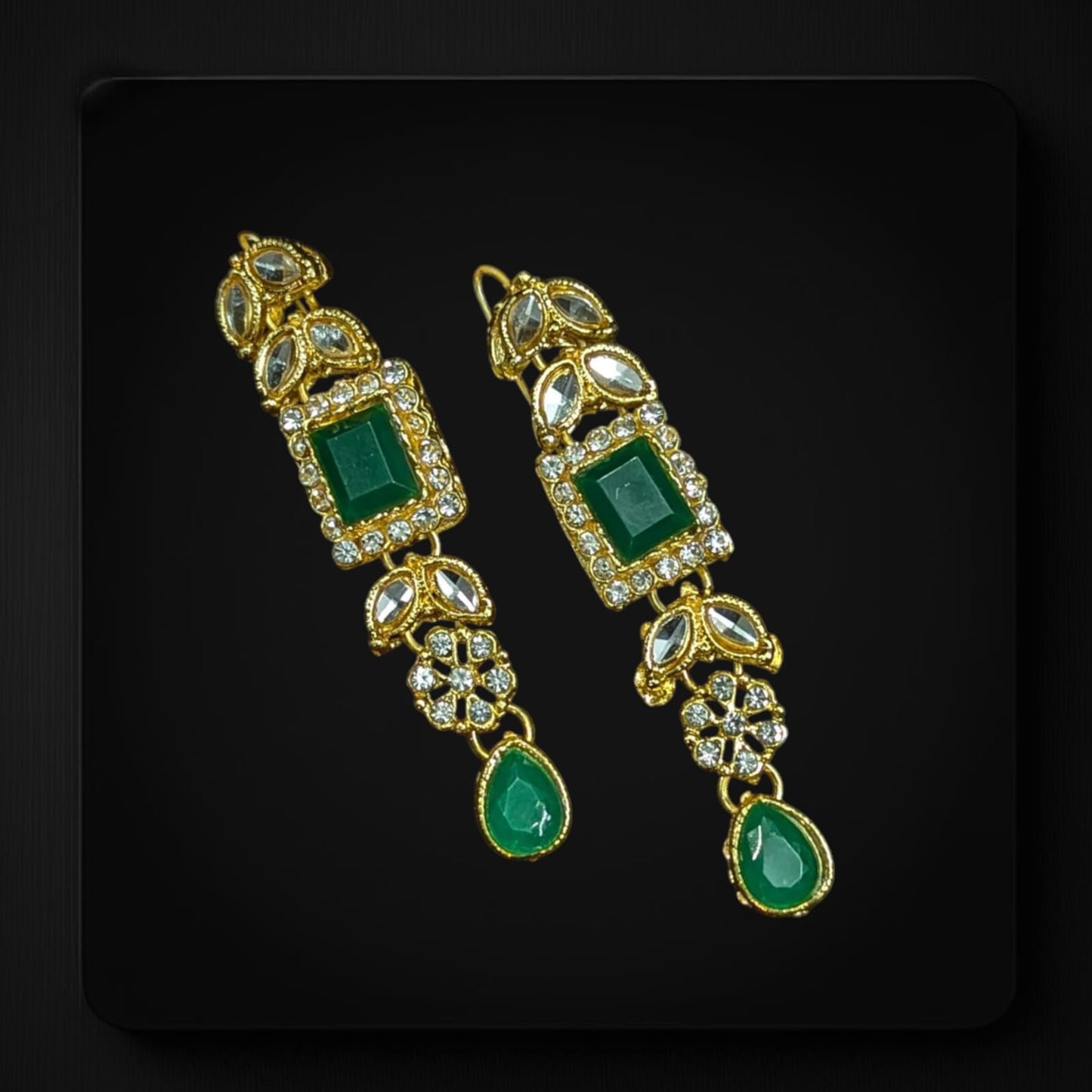 GN02_Elegant Golden Green Necklace Set