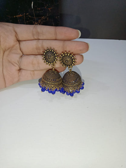 J01_Premium Royal Blue Golden Jhumka