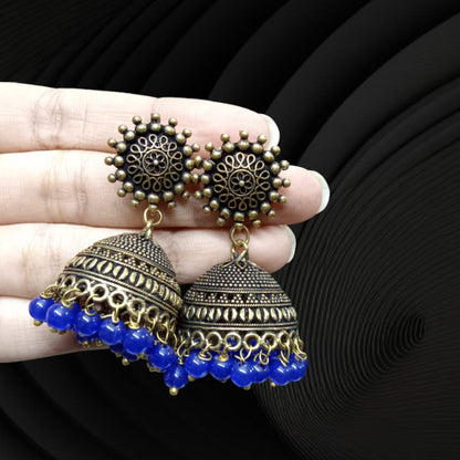 J01_Premium Royal Blue Golden Jhumka