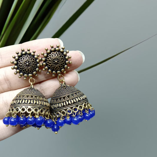 J01_Premium Royal Blue Golden Jhumka