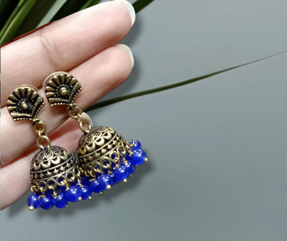 J02_Premimun Golden Royal Blue Jhumka